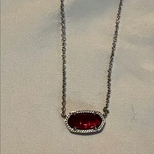 Kendra Scott Silver Necklace with Red Pendant